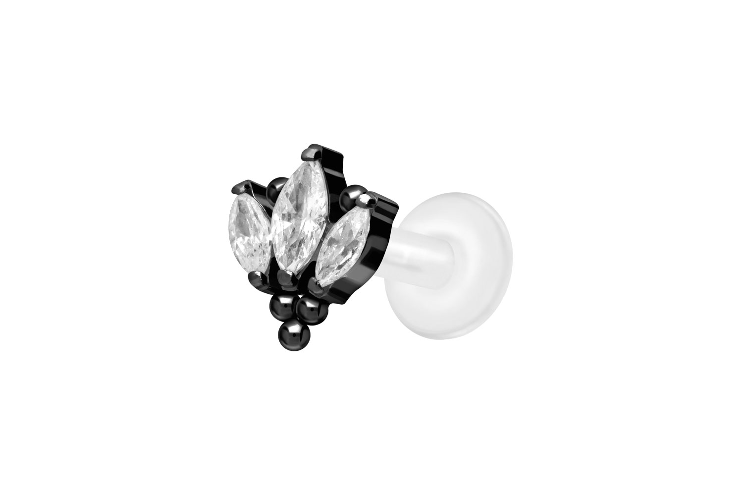 PTFE Labret Piercing mit Innengewinde + Titan-Aufsatz LOTUSBLÜTE + KUGELN